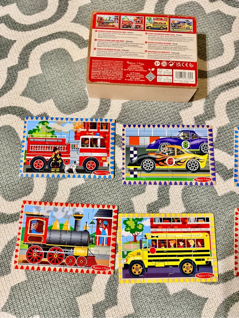 Melissa & Doug Wooden Jigsaw Puzzles in a Box Vehicles 8 Puzzles (2 Sets)